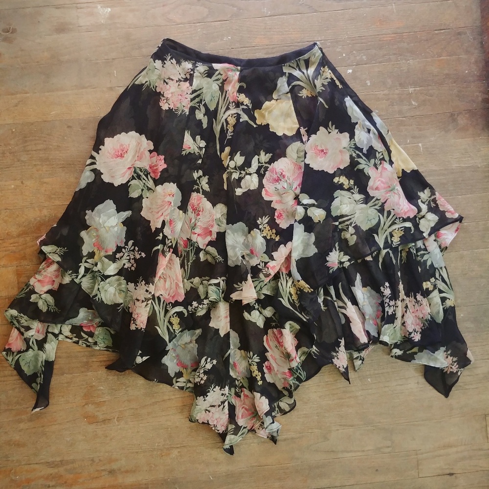 LAUREN Ralph Lauren 100% Silk Floral layered skirt